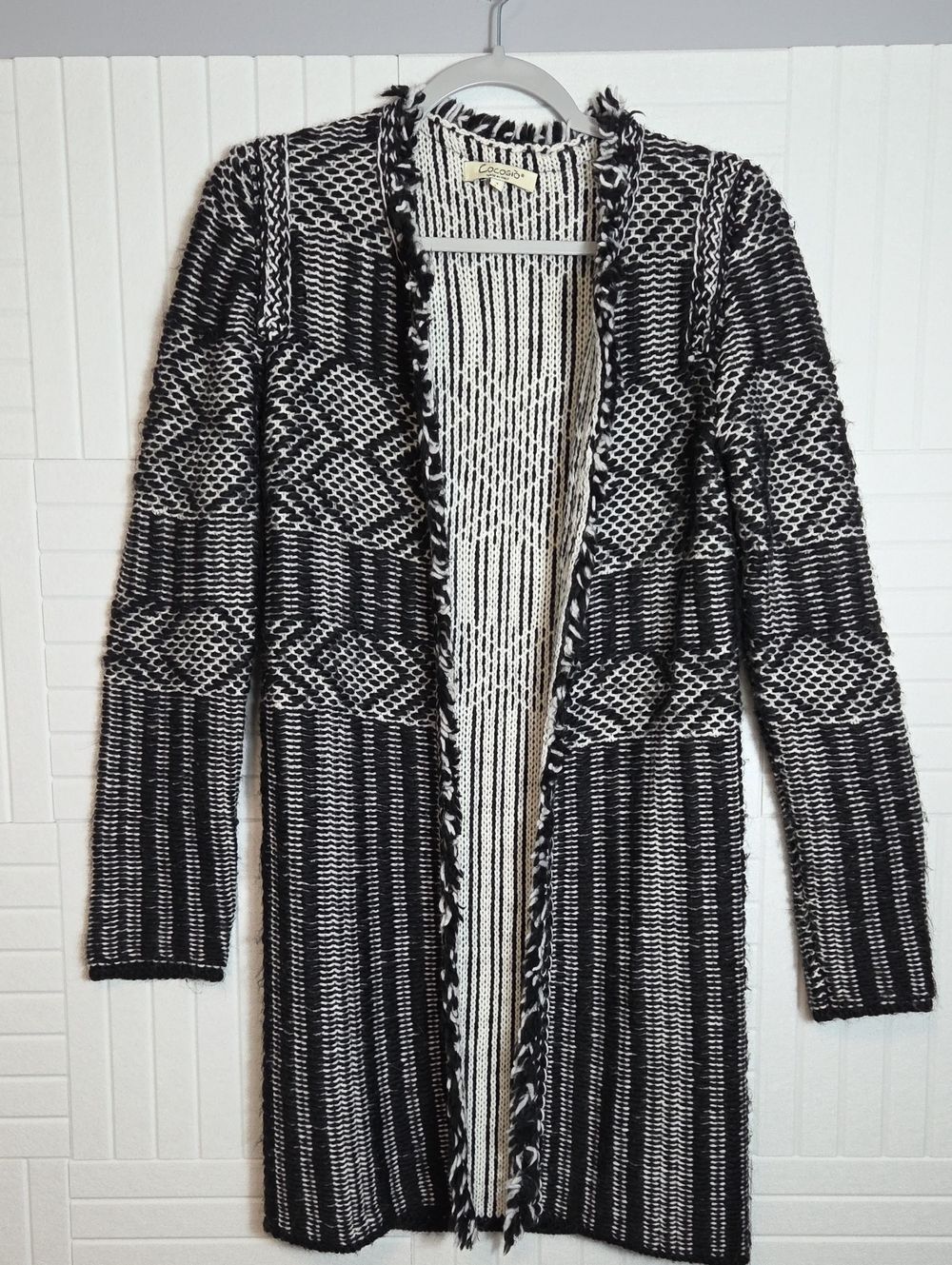 Cocogio Made in Italy Fringe Trim Open Front Long Cardigan Sweater Size S